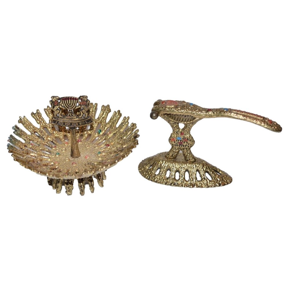 Vtg Brutalst Nuts Table Server bowl nutcracker Jerusalem Israel Lions‎ of Judah
